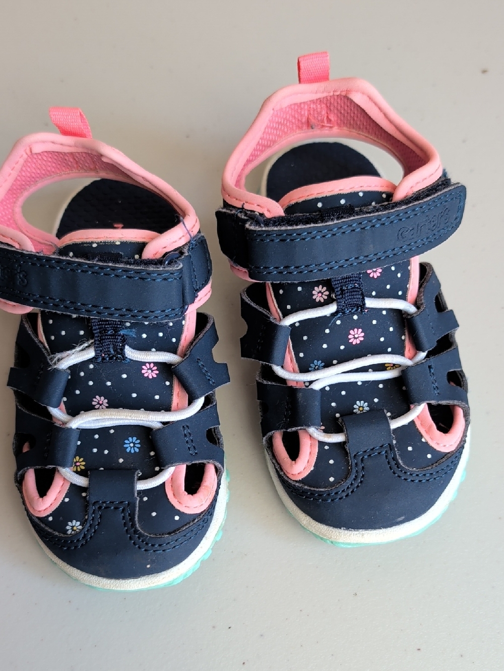 Carter's Navy Floral Sport Sandals with Pink Trim